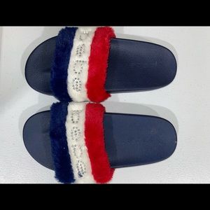 Red white and blue Bebe slides size 7 brand new
